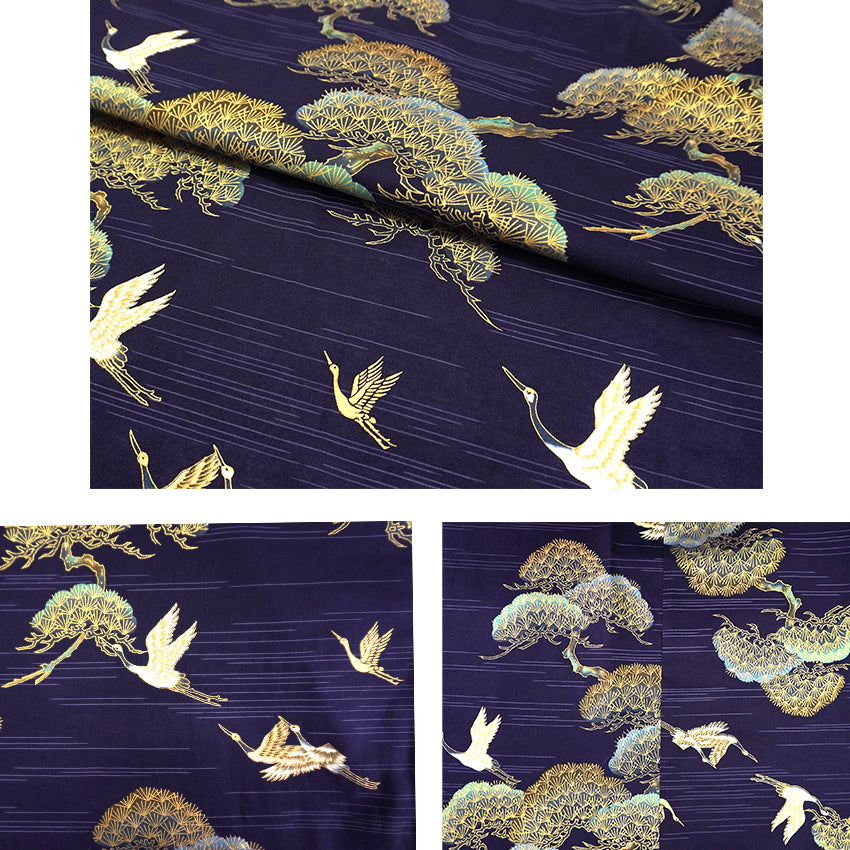 Men's Happi Coat: Kimono Robe -Black, Navy Blue, Red base, Cranes & Pine Trees