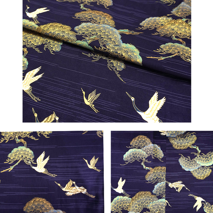 Men's Happi Coat: Kimono Robe -Black, Navy Blue, Red base, Cranes & Pine Trees