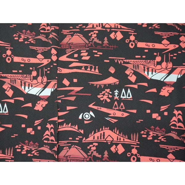 Vintage Haori Kimono Jacket Silk, Black base,Scenic Motifs