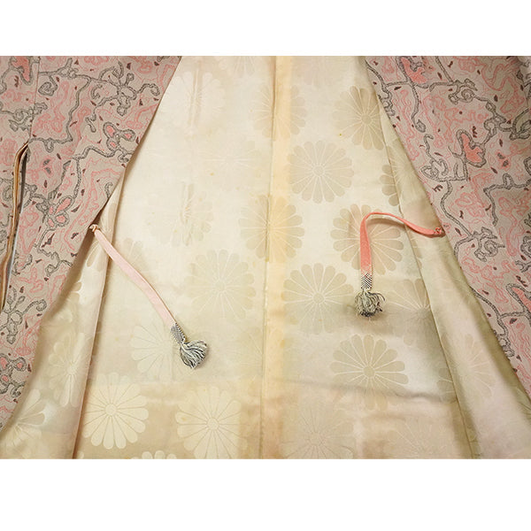 Vintage Haori Kimono Jacket Beige base, Bold Geometric Design