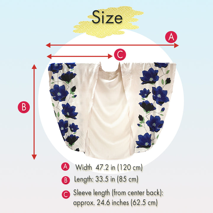 Lady's Haori , Kimono Cardigan -Black , White base – Magnolia pattern