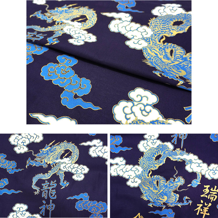 Men's Happi Coat: Kimono Robe -Dragons, Clouds & Kanji Characters