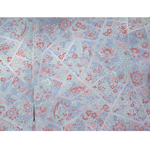 Vintage Haori Kimono Jacket Silk, Greyish Blue base, Floral Motifs