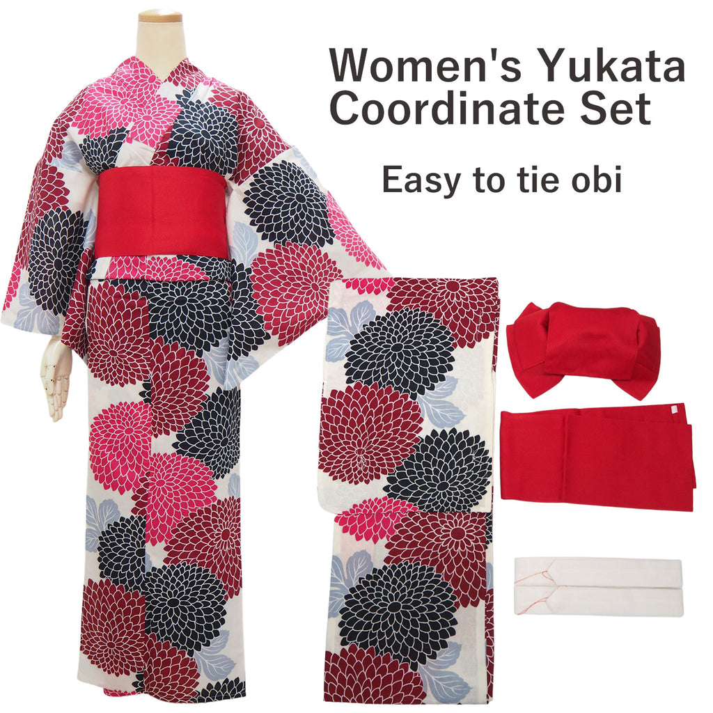 Women's Cotton Yukata Coordinate Set of 3 For Beginners : White