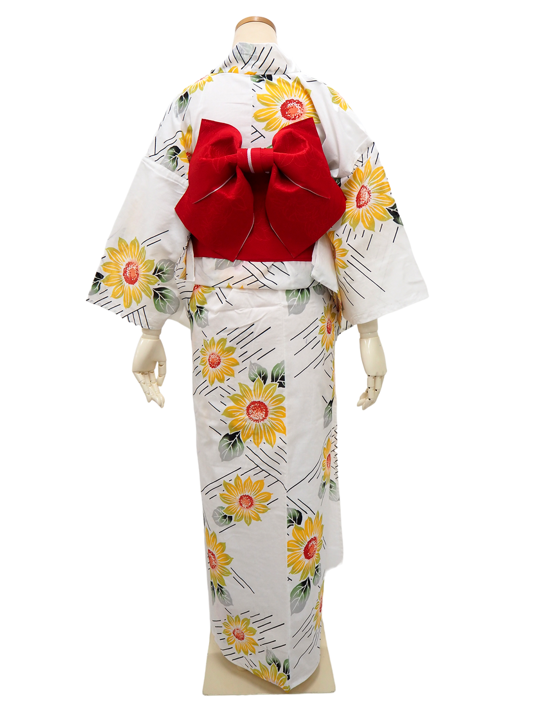 Women's Yukata Coordinate Set of 3 For Beginners : White Yukata & Red Obi