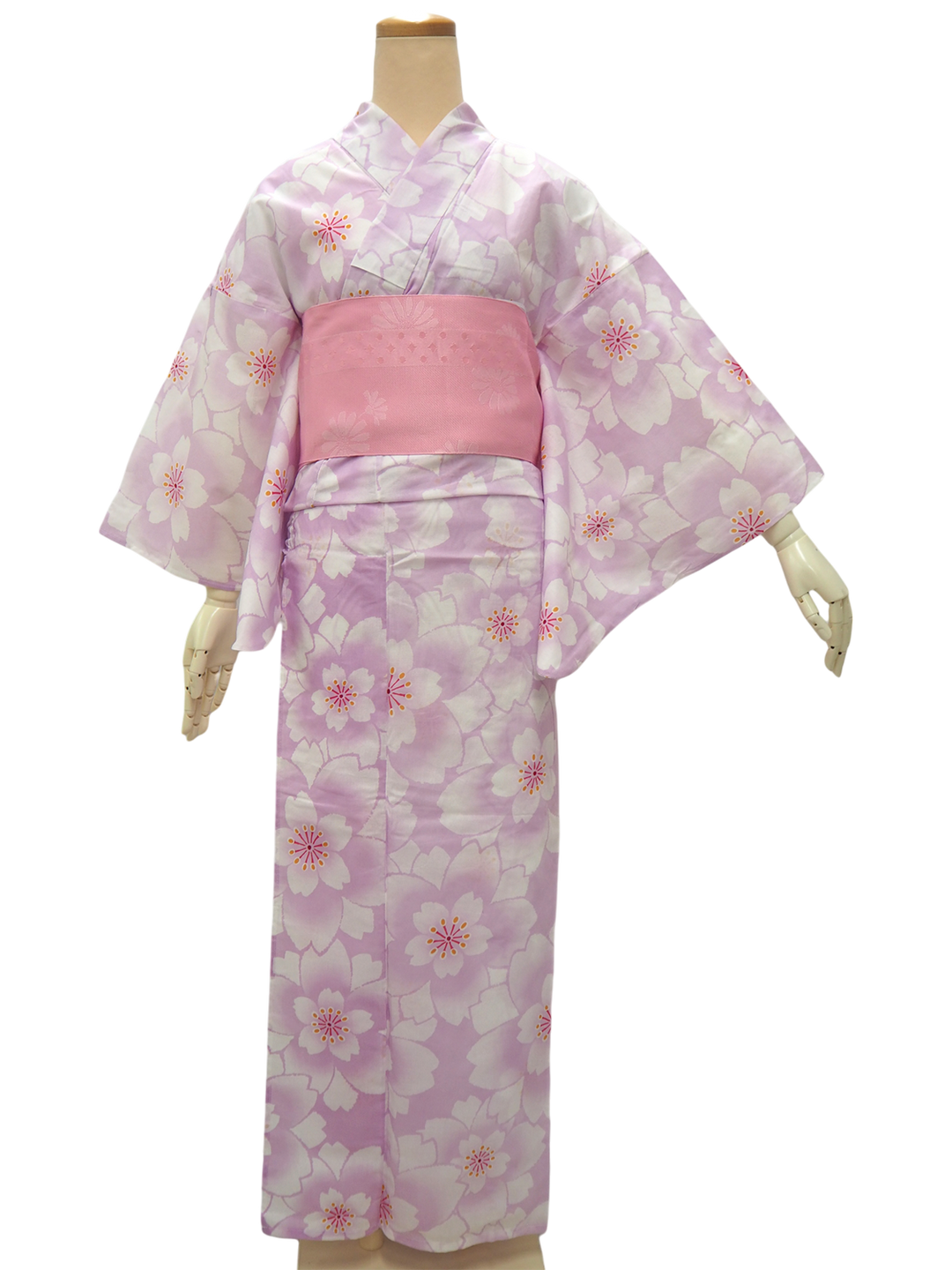 Women's Yukata Coordinate Set of 3 For Beginners : Purple Yukata & Pink Obi