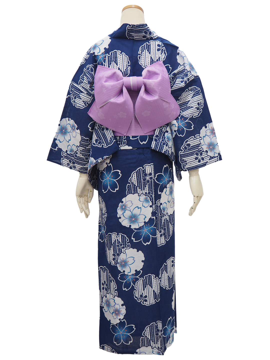 Women's Yukata Coordinate Set of 3 For Beginners : Navy Yukata & Light Purple Obi