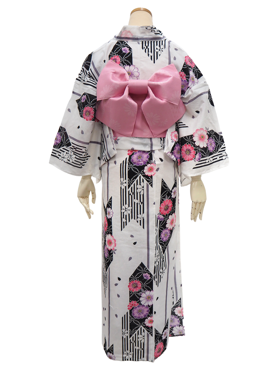 Women's Yukata Coordinate Set of 3 For Beginners : White Yukata & Pink Obi