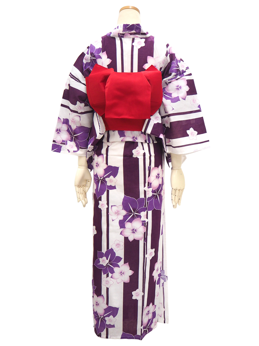 Women's Yukata Coordinate Set of 3 For Beginners : White Yukata & Red Obi