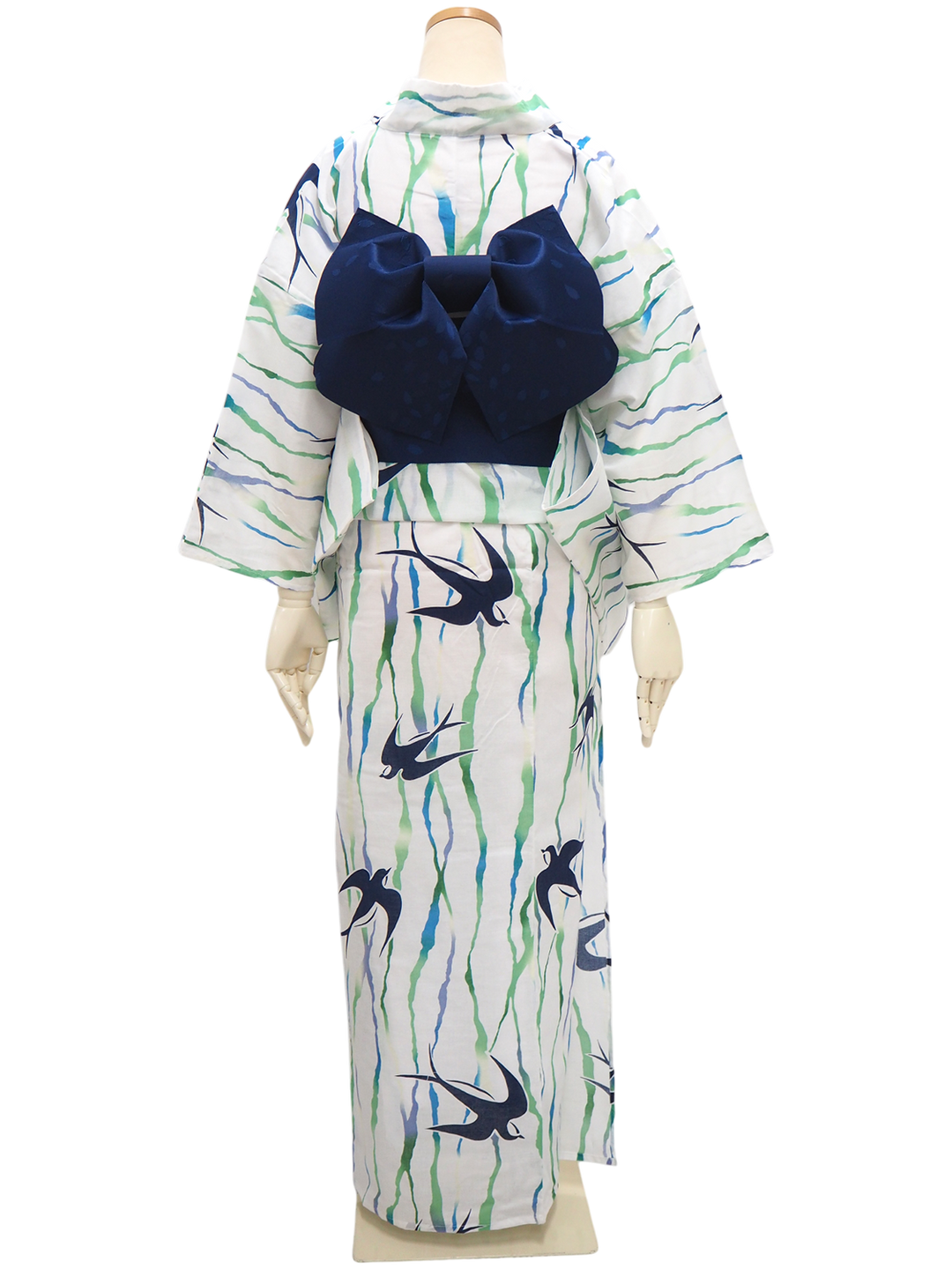 Women's Yukata Coordinate Set of 3 For Beginners : White Yukata & Navy Obi