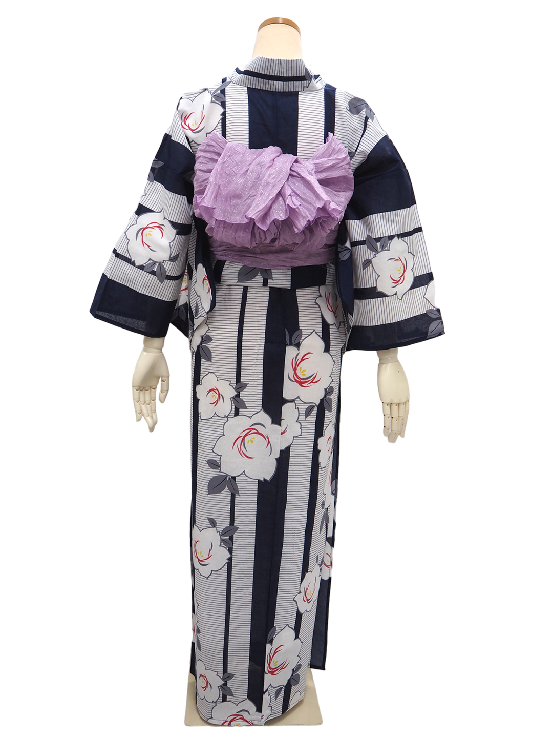 Women's Yukata Coordinate Set of 3 For Beginners : Navy Yukata & Lavender Obi