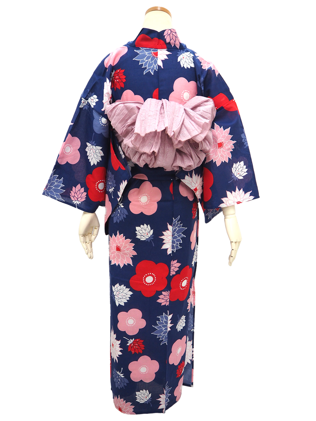 Women's Yukata Coordinate Set of 3 For Beginners : Navy Yukata & Rose mist Obi