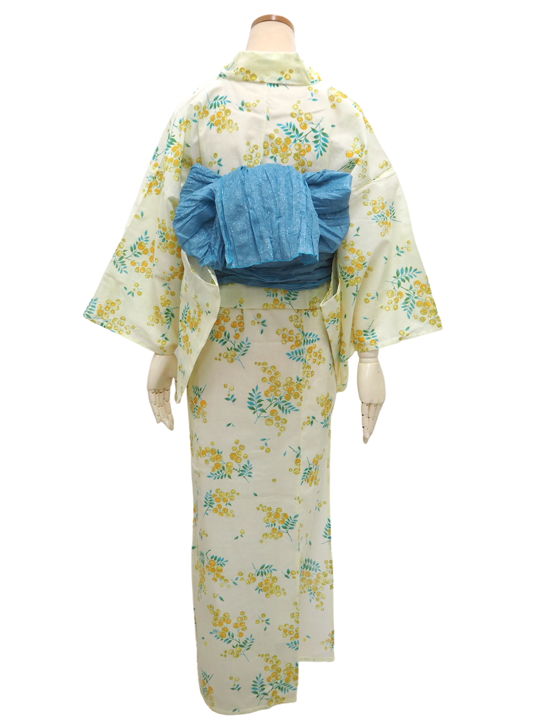 Women's Yukata Coordinate Set of 3 For Beginners : Cream Yukata & Sky Blue Obi