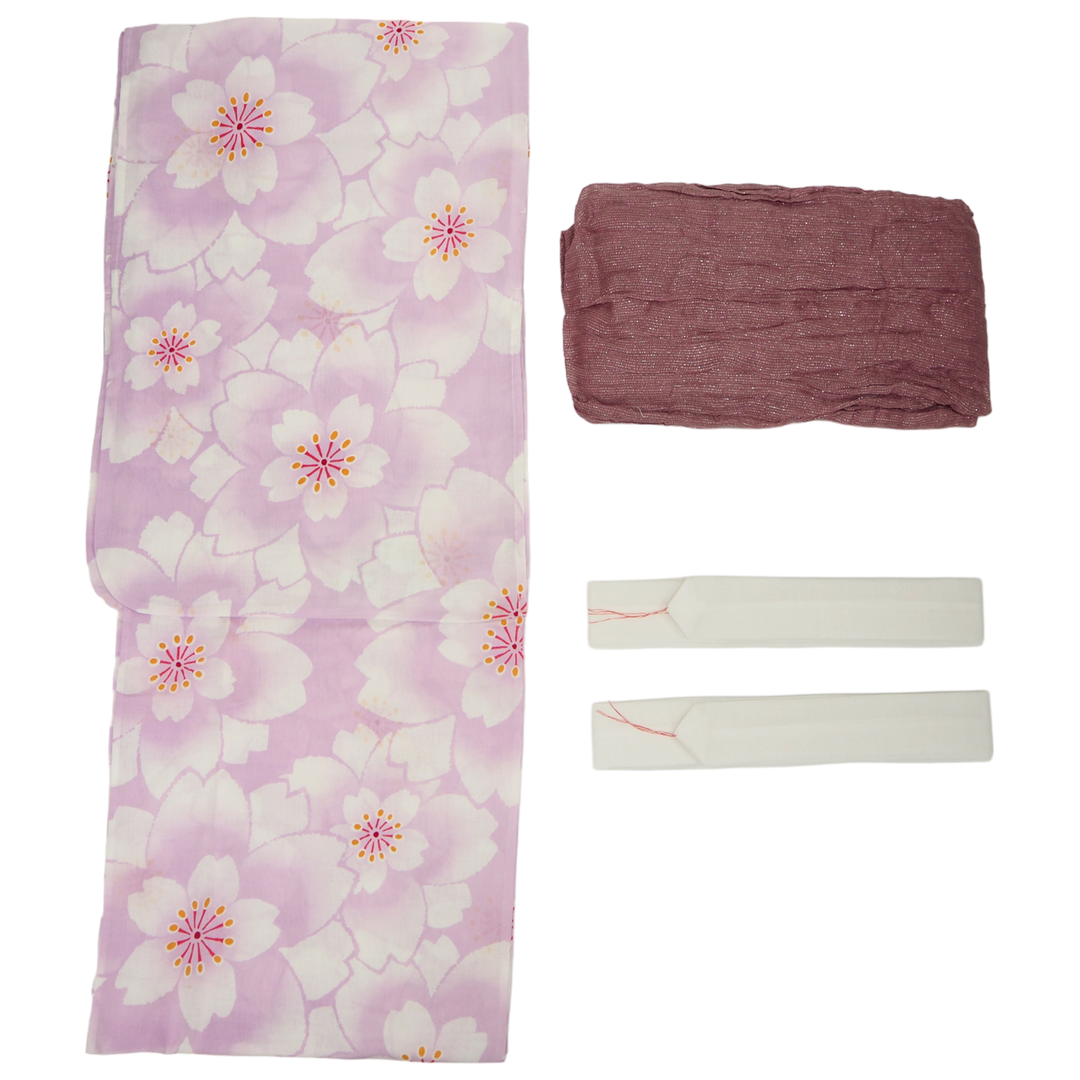 Women's Yukata Coordinate Set of 3 For Beginners : Light purple Yukata & Old Lilac Obi