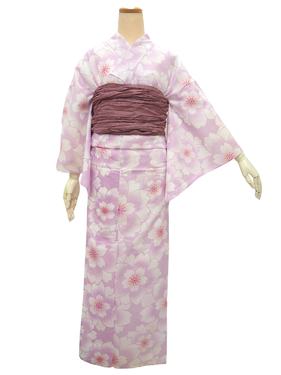 Women's Yukata Coordinate Set of 3 For Beginners : Light purple Yukata & Old Lilac Obi