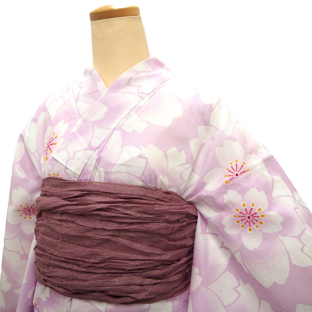 Women's Yukata Coordinate Set of 3 For Beginners : Light purple Yukata & Old Lilac Obi