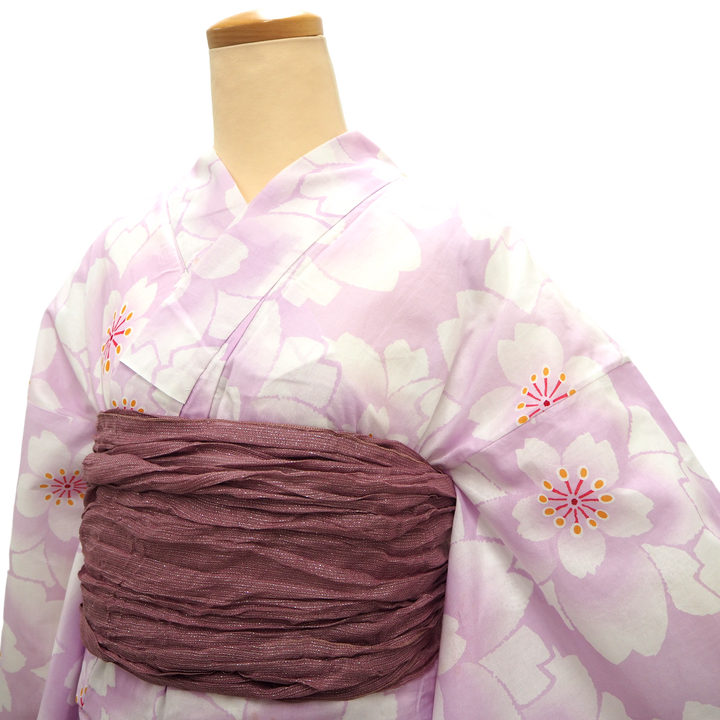 Women's Yukata Coordinate Set of 3 For Beginners : Light purple Yukata & Old Lilac Obi