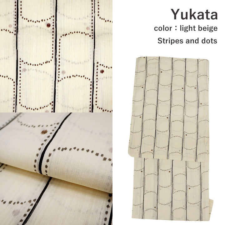 Men's Yukata Coordinate Set of 3 For Beginners :Light beige Yukata&Navy Obi