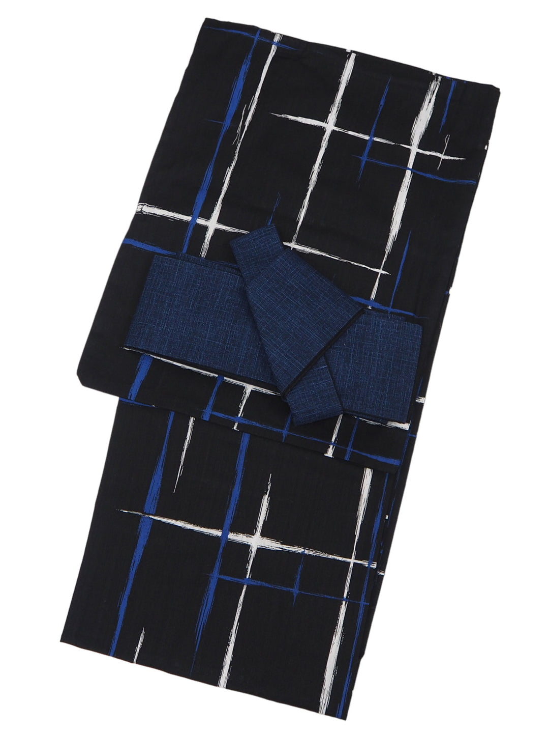 Men's Yukata Coordinate Set of 3 For Beginners :Black Yukata&navy Obi