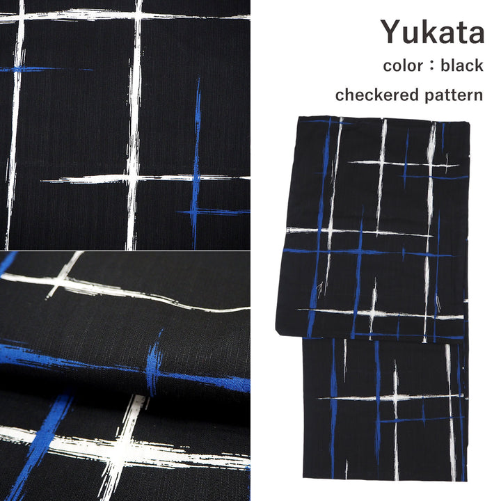 Men's Yukata Coordinate Set of 3 For Beginners :Black Yukata&navy Obi