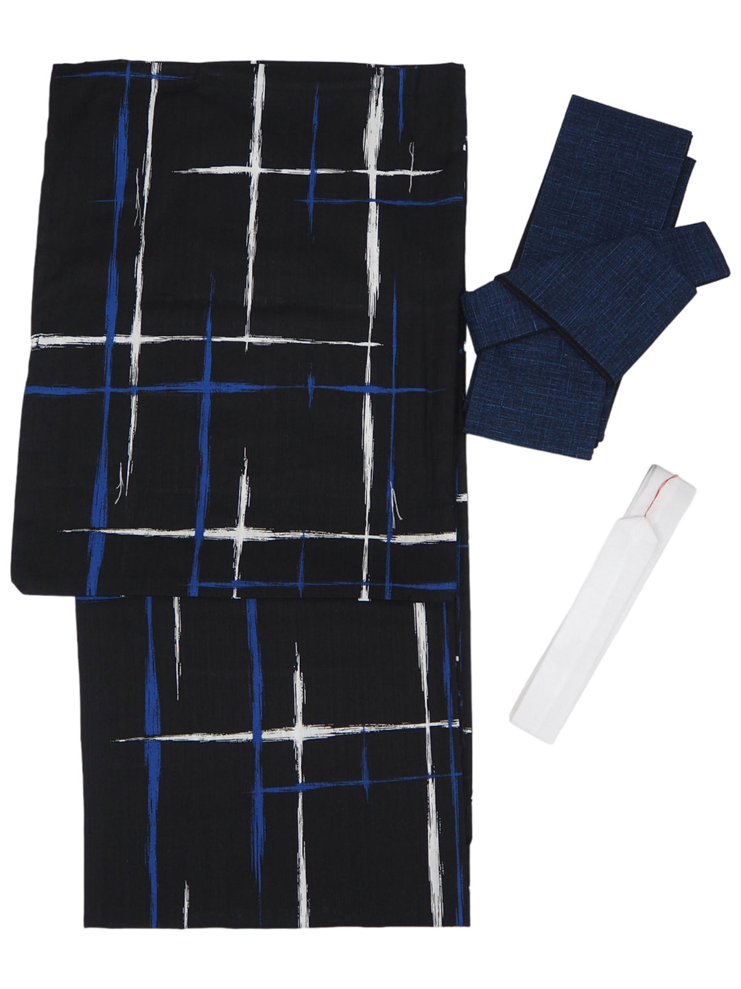 Men's Yukata Coordinate Set of 3 For Beginners :Black Yukata&navy Obi