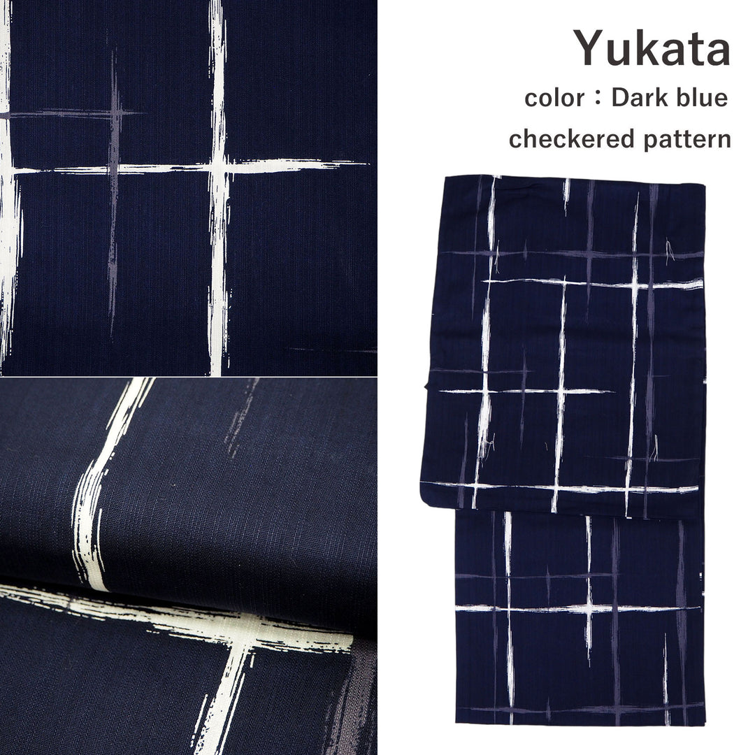 Men's Yukata Coordinate Set of 3 For Beginners :Dark bule Yukata&beige Obi