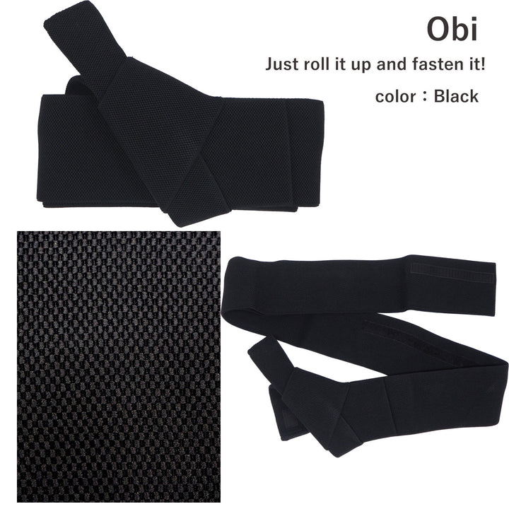 Men's Yukata Coordinate Set of 3 For Beginners :Black&brawn Yukata&Black Obi