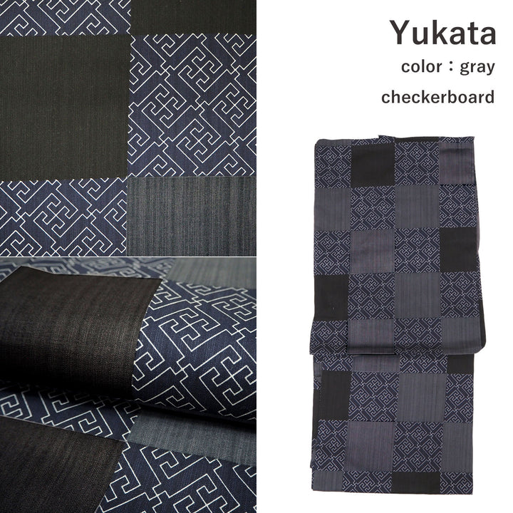 Men's Yukata Coordinate Set of 3 For Beginners :Gray Yukata&Beige Obi