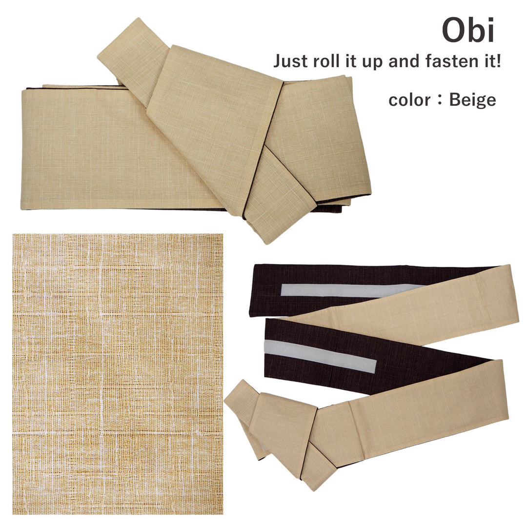 Men's Yukata Coordinate Set of 3 For Beginners :Gray Yukata&Beige Obi