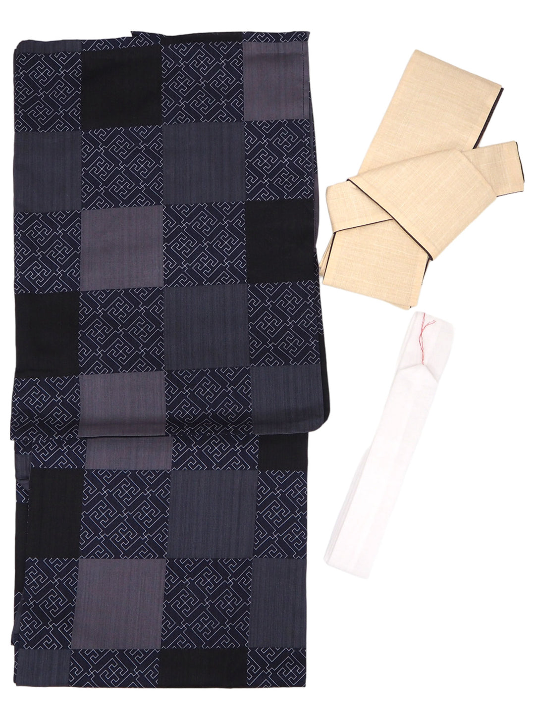 Men's Yukata Coordinate Set of 3 For Beginners :Gray Yukata&Beige Obi