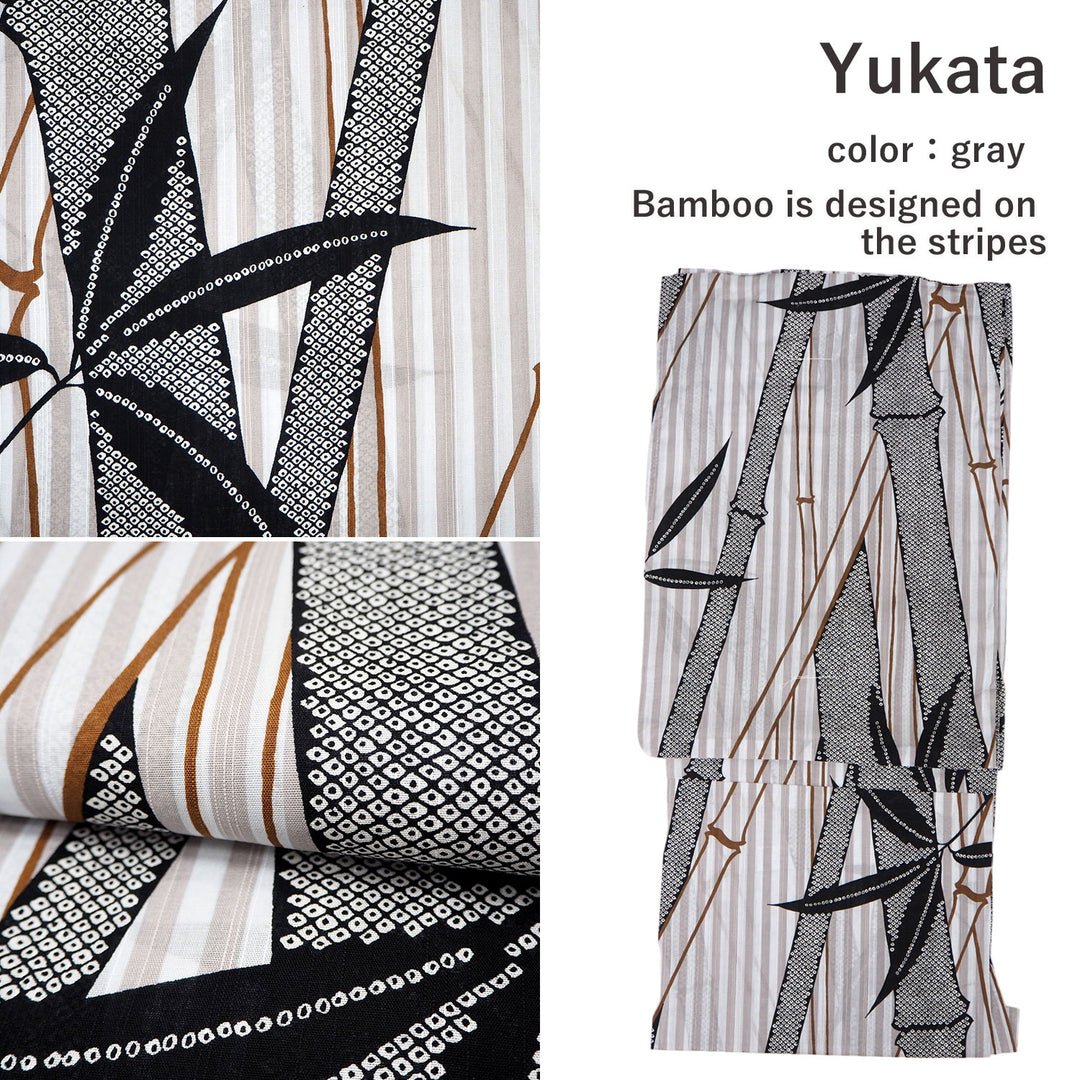 Men's Yukata Coordinate Set of 3 For Beginners :Gray Yukata&Yellow Obi