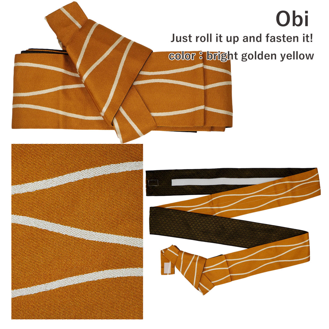 Men's Yukata Coordinate Set of 3 For Beginners :Gray Yukata&Yellow Obi