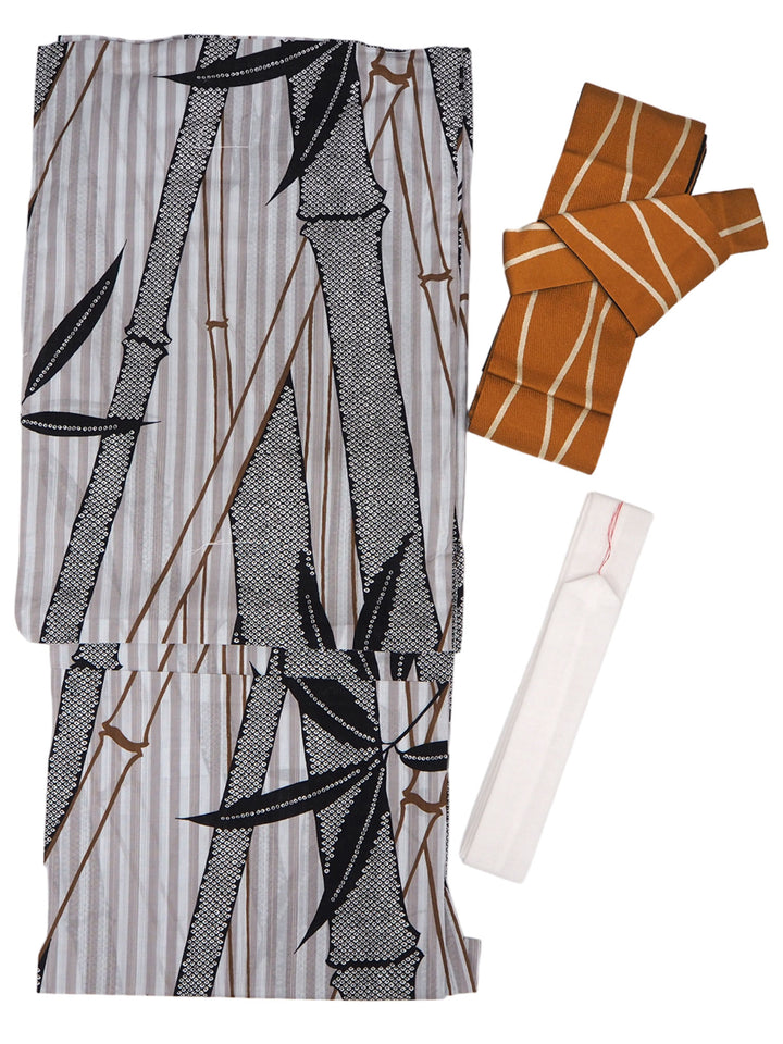 Men's Yukata Coordinate Set of 3 For Beginners :Gray Yukata&Yellow Obi