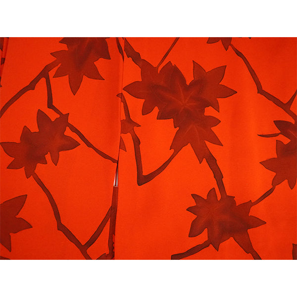 Vintage Haori Kimono Jacket Silk,Vivid Red base,  Maple Leaves