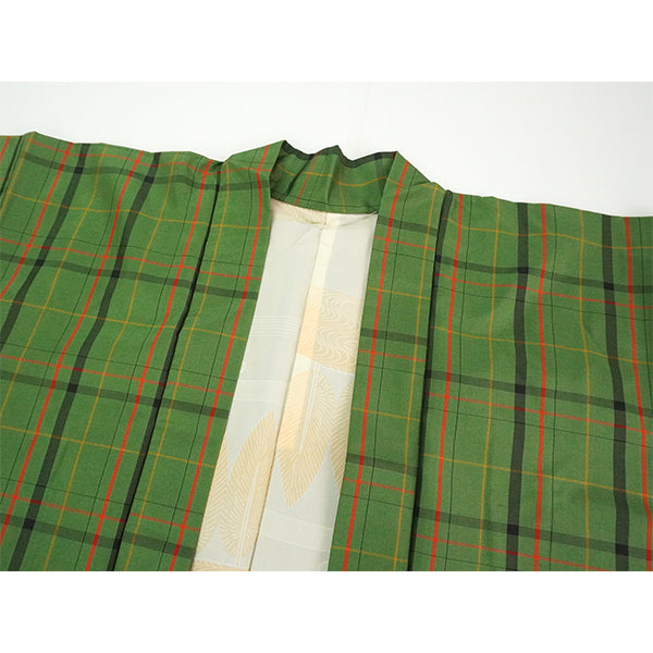 Vintage Haori Kimono Jacket Silk,Green base, Lattice Pattern