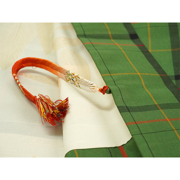 Vintage Haori Kimono Jacket Silk,Green base, Lattice Pattern