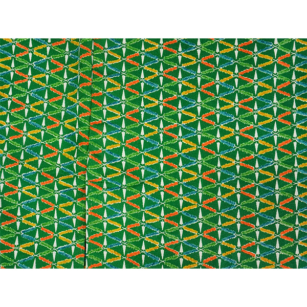 Vintage Haori Kimono Jacket Silk, Green base, Colorful Geometric Patterns