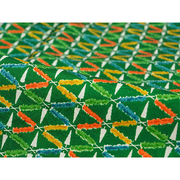 Vintage Haori Kimono Jacket Silk, Green base, Colorful Geometric Patterns