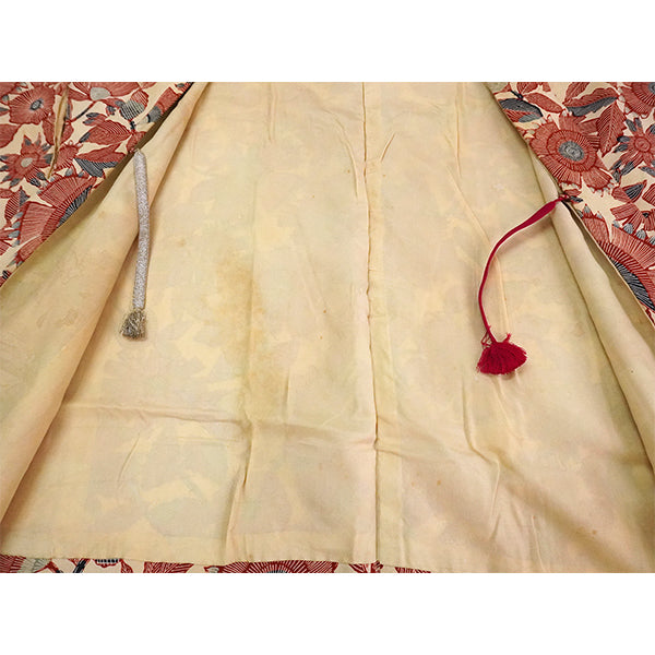 Vintage Haori Kimono Jacket Silk,Beige base, Elegant Floral Pattern