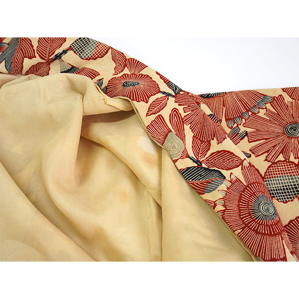 Vintage Haori Kimono Jacket Silk,Beige base, Elegant Floral Pattern