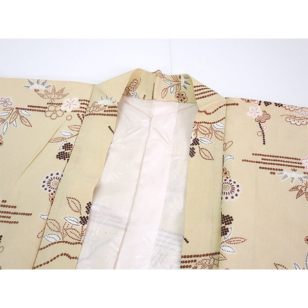 Vintage Haori Kimono Jacket Silk, Beige base, Pine, Bamboo, Plum & Chrysanthemums