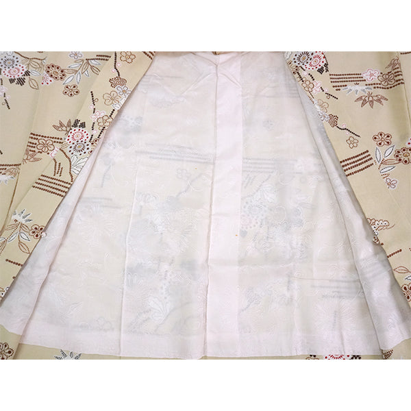 Vintage Haori Kimono Jacket Silk, Beige base, Pine, Bamboo, Plum & Chrysanthemums