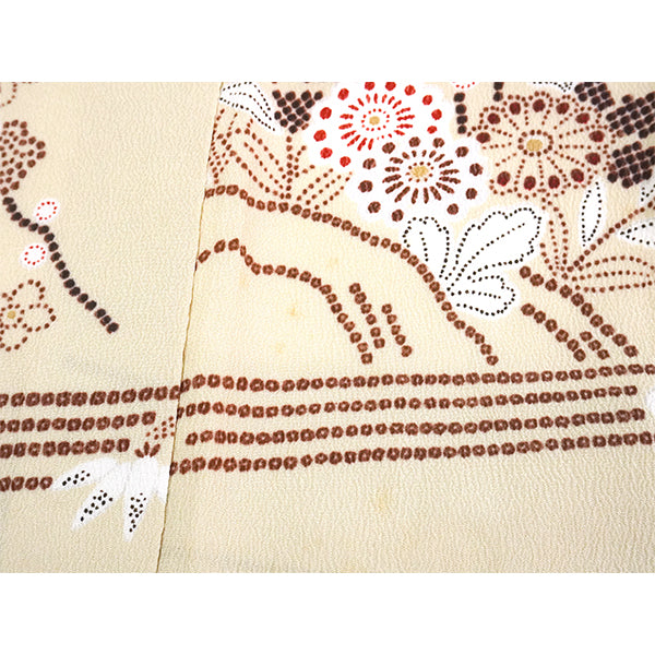 Vintage Haori Kimono Jacket Silk, Beige base, Pine, Bamboo, Plum & Chrysanthemums