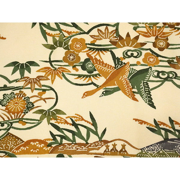 Vintage Haori Kimono Jacket Silk, Beige base, Plum Blossoms and Scenic Landscape