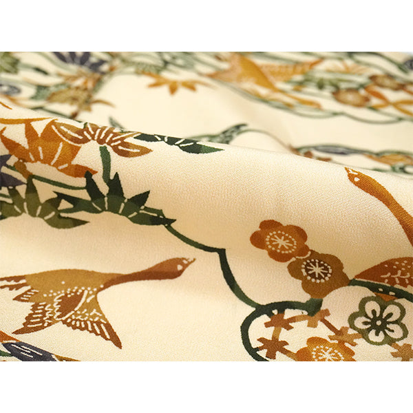 Vintage Haori Kimono Jacket Silk, Beige base, Plum Blossoms and Scenic Landscape