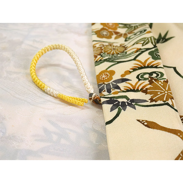 Vintage Haori Kimono Jacket Silk, Beige base, Plum Blossoms and Scenic Landscape