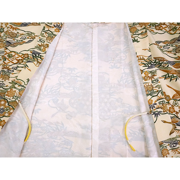 Vintage Haori Kimono Jacket Silk, Beige base, Plum Blossoms and Scenic Landscape