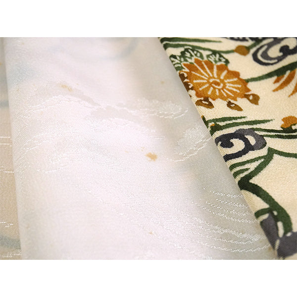 Vintage Haori Kimono Jacket Silk, Beige base, Plum Blossoms and Scenic Landscape