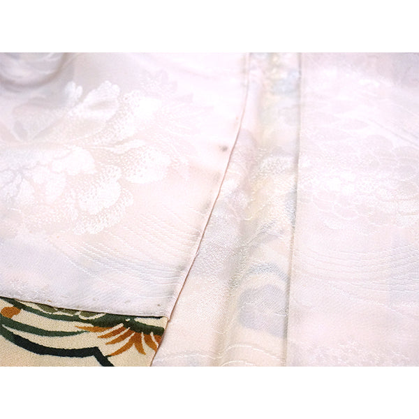 Vintage Haori Kimono Jacket Silk, Beige base, Plum Blossoms and Scenic Landscape