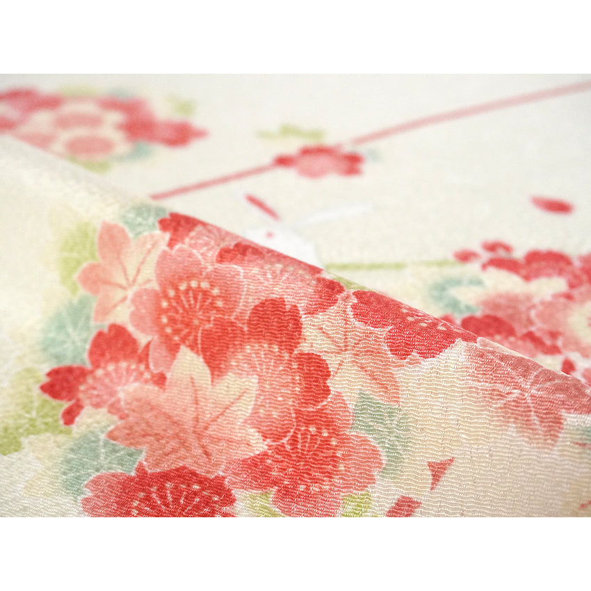 Furoshiki –japanese traditional wrapping cloth, 26.7 inch, Layon, Rabbit and Temari Flowers